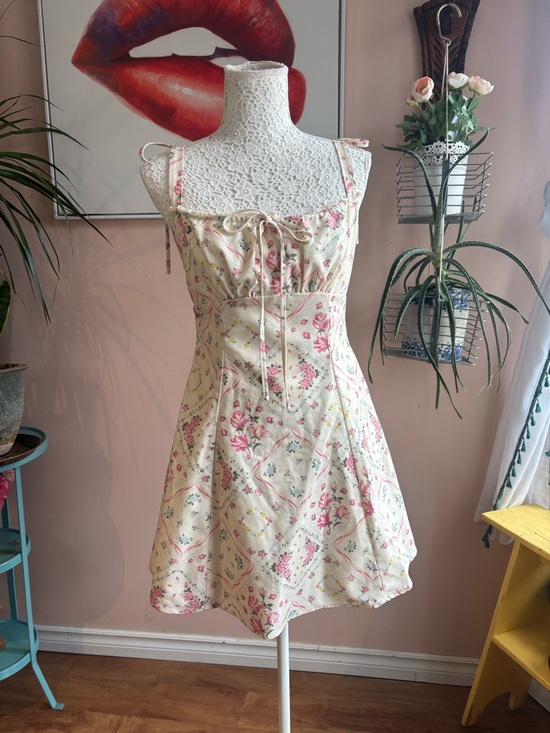 Cider Dresses & Skirts - Feminine Cream & Pink Floral Print Cider A-Line Mini Dress, Sz Medium